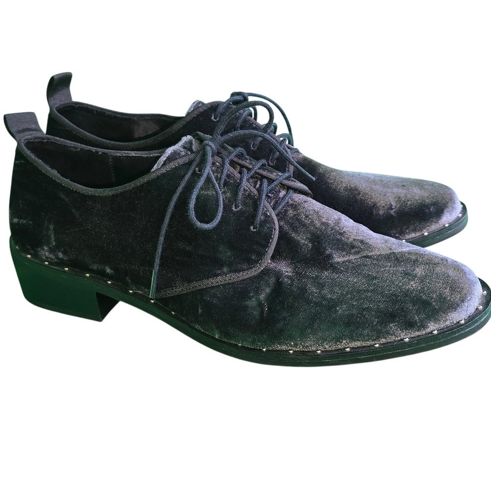 MNG blue velvet laceup oxford flats 39 us 8.5 mango deep blue dainty silver stud